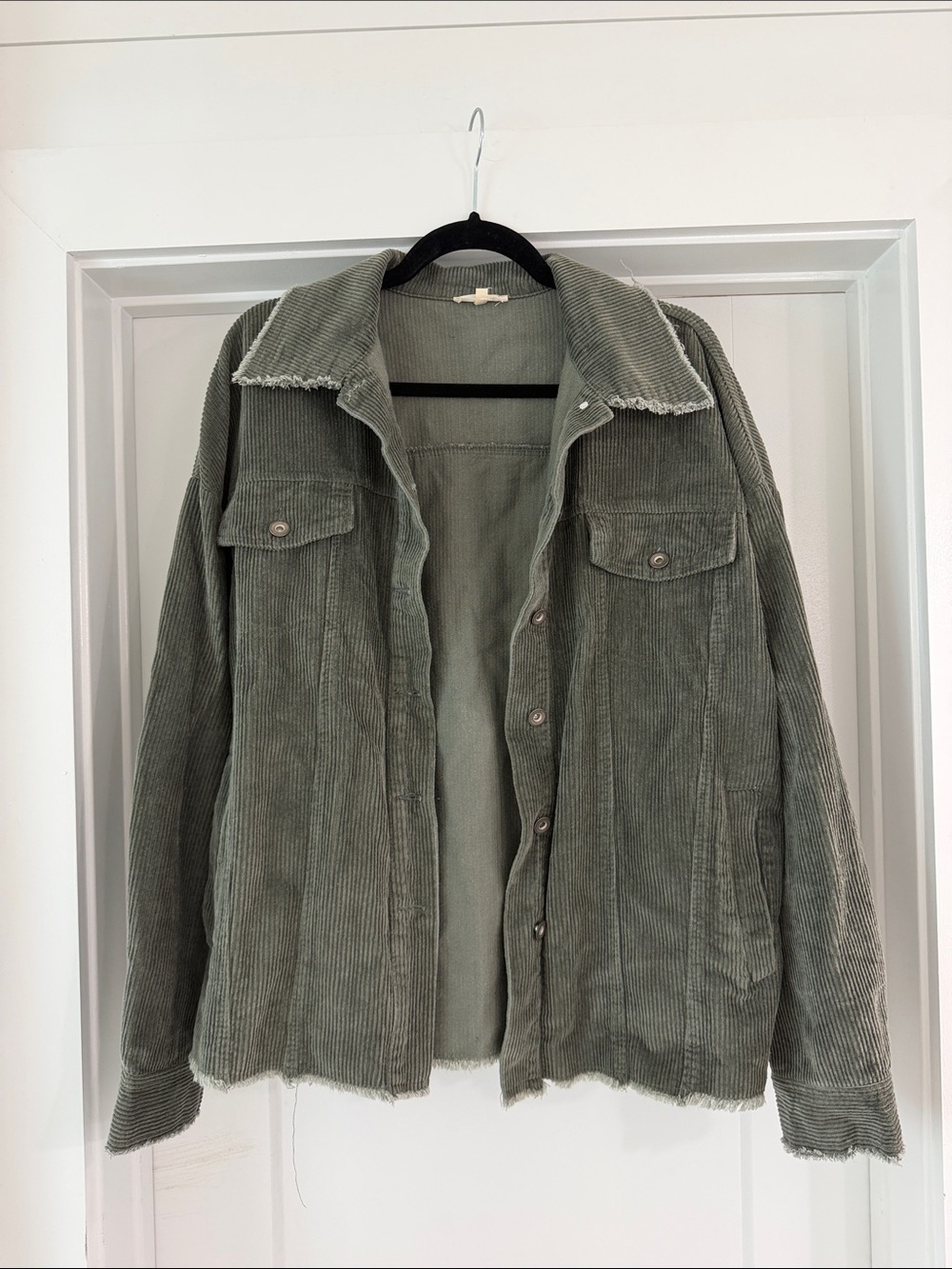 LA MIEL Olive Green Corduroy Button-Up Jacket